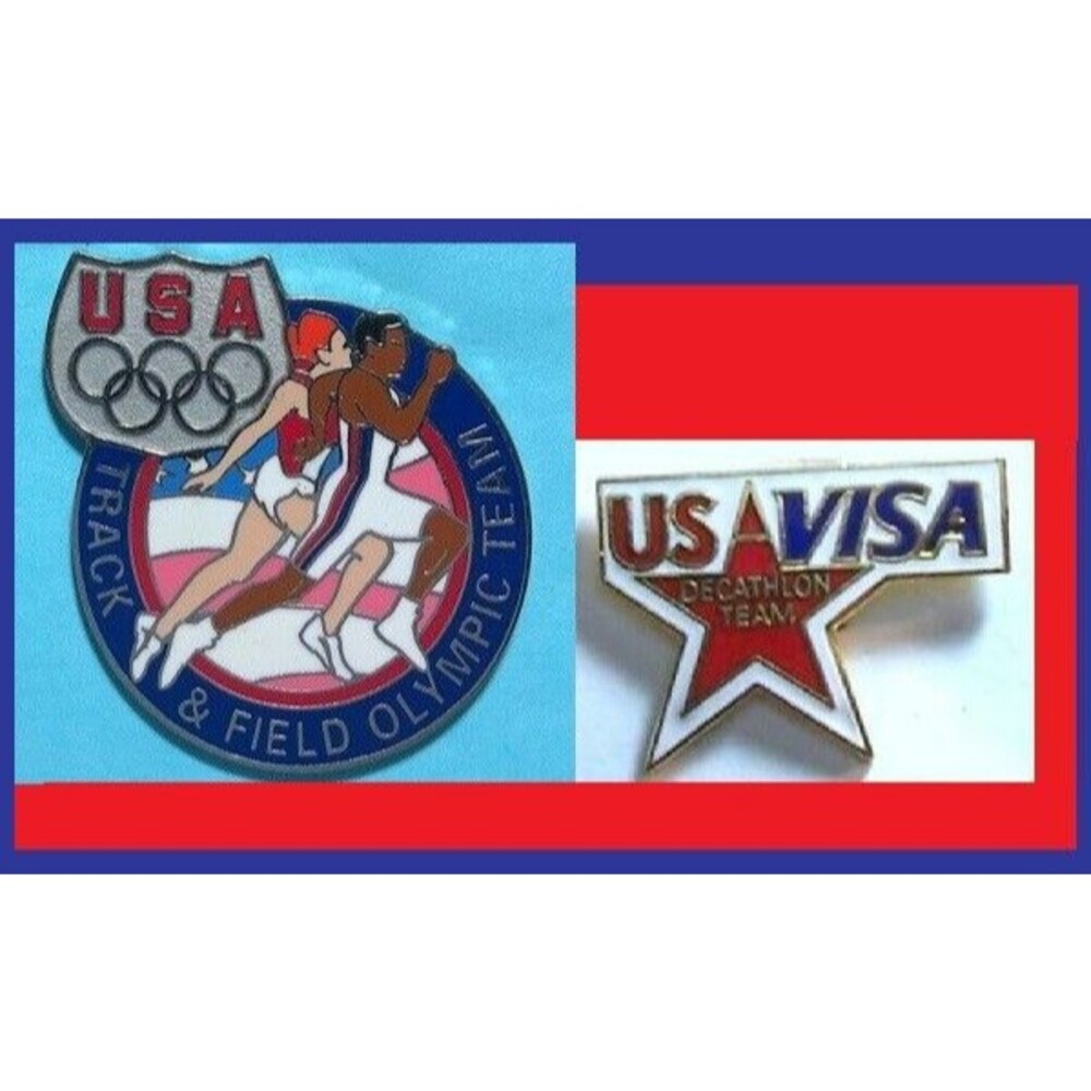 2 Pins, USA Track & Field + US VISA, Decathlon Team Pin